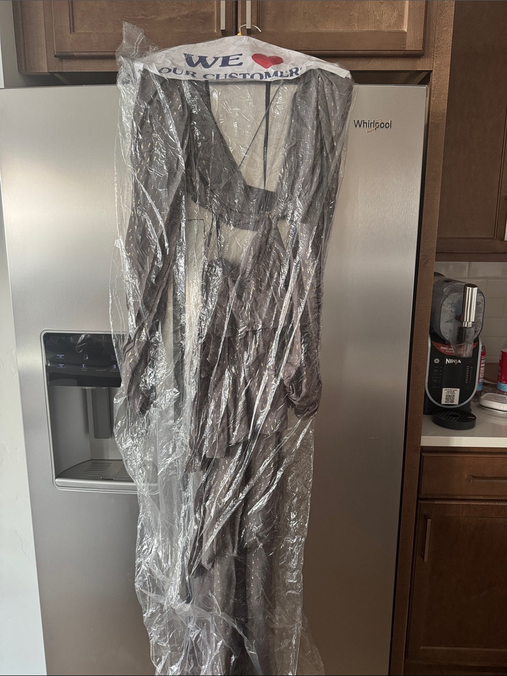 For Love and Lemons Gray V-Neck Long Sleeve Maxi Dress